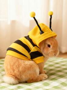 1件条纹蜜蜂图案卫衣，秋冬季保暖卫衣，适合小型宠物兔，可爱蜜蜂图案，兔子宠物配件，兔子宠物用品，兔子，兔子宠物配件，兔子宠物用品