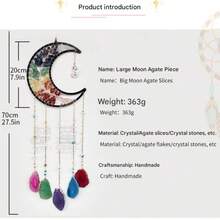 1pc Natural Agate Gemstone Halloween Moon Dream Catcher, Decorated With Crystal And Tree Of Life Gems - Wall Decor For Room And Garden - Multicolor - View 7
