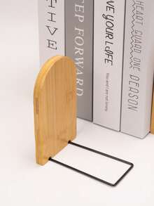 1pc Wooden Bookend With Black Metal Bookshelf, Suitable For Home, Bookshelf, Ideal Gift For Holidays (Earth Day, Thanksgiving) - Book Storage, Must-Have For Bookworms, Perfect Gift For Literature Enthusiasts #SustainableHome #BookCorner #HolidayGift #LiteratureEnthusiastGift