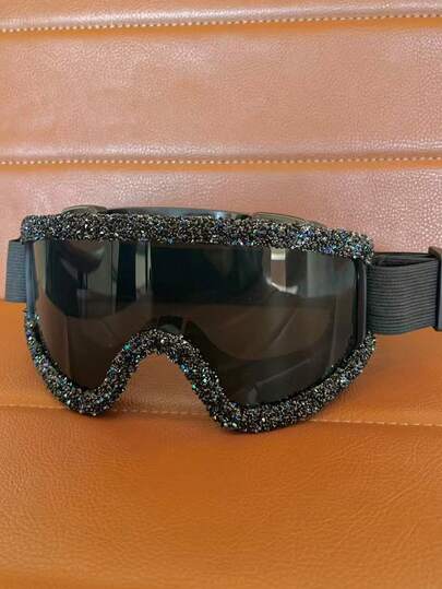 1pc Full Rhinestone Decor Skiing Goggles Windproof Cycling Motorcycle Goggles Winter Anti-Fog Snowboard Ski Glasses