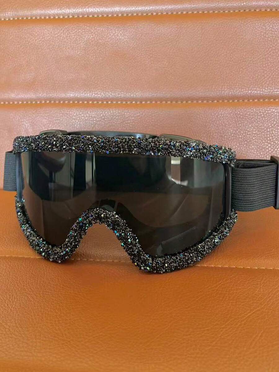 1pc Full Rhinestone Decor Skiing Goggles Windproof Cycling Motorcycle Goggles Winter Anti-Fog Snowboard Ski Glasses