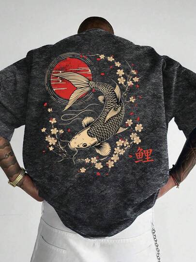 1 pieza Camiseta de manga corta suelta con estampado de moda para hombres | Diseño exquisito | Esencial para el verano | Fácil de combinar, mostrando tu estilo