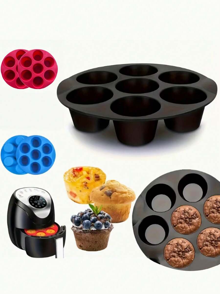2/1个空气炸锅硅胶烘焙模具，1个煎饼杯模具，不粘硅胶纸杯蛋糕衬垫，空气炸锅煎饼和蛋糕配件，非电动硅胶烘焙模具
