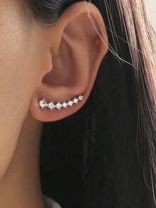 2pcs Rhinestone Decor Earrings - Bạc - Xem 3