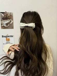 Sweet Black And White Polka Dot Bow Banana Clip, Polka Dot Bow Hair Clips, Handmade Bow Hair Barrettes Clips French Spotted Bowknot Slides Hair Barrettes Accessories, Hair Claws - 彩色 - 查看 2