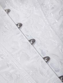 New Satin Floral Ruffle Off Shoulder Corset Top With Tie Back, Waist Cinching Shapewear - White - View 5