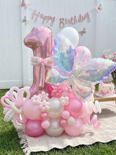 42ชิ้น/ชุด ของตกแต่งงานปาร์ตี้ธีมผีเสื้อ, ลูกโป่งฟอยล์สีชมพูพาสเทลขนาด 40 นิ้ว หมายเลข 0-9, ลูกโป่งผีเสื้อใสสีรุ้งขนาดจัมโบ้ (วัสดุหนาขึ้น), ลูกโป่งลาเท็กซ์สีชมพูพาสเทล/สีขาวมุก/สีชมพูมุกขนาด 10 นิ้ว, เหมาะสำหรับวันเกิดปีที่ 1, เบบี้ชาวเวอร์