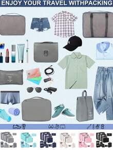 9/1pc Foldable Travel Organizer Bags, Large Capacity Waterproof Packing Cubes, Luggage Organizer Bags, Shoe Bags, Drawstring Bags, Travel Organizers, Cosmetic Bags, Underwear Bags, Makeup Bags, Storage Bags, Organizers For Clothes, Suitable For Pens, Eyeshadow Brushes, Sanitary Napkins, Lipsticks, Eyeliners, Lip Glosses, Skincare, Toothbrush Holders, Soaps, Shampoos, Combs, Watches, Phones, Necklaces, Jewelry, Electronics - Multicolor - View 6