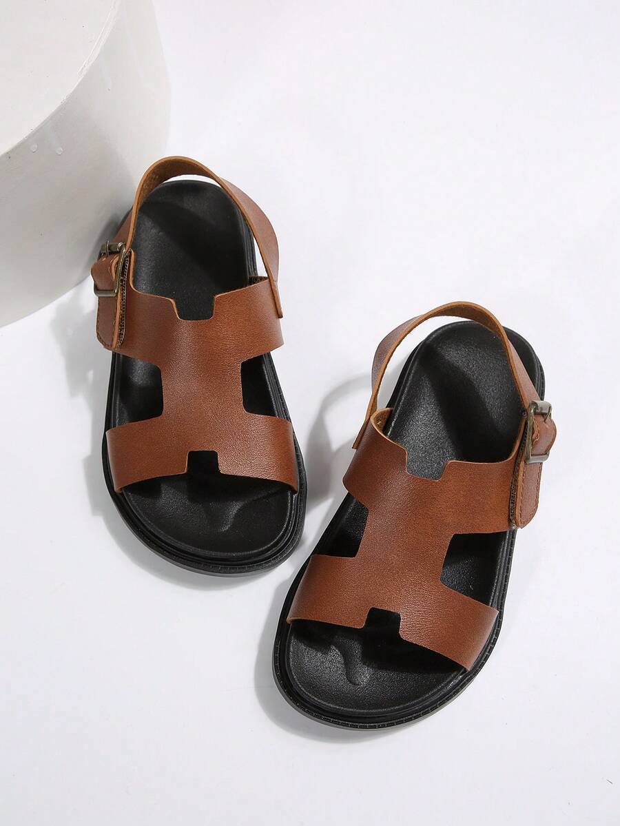 A Pair Of Comfortable And Lightweight Soft-Soled Casual Sandals For Girls And Boys. The Hook And Loop Design Makes It Easy To Put On And Take Off. Suitable For Children Aged 3 To 15. Summer Beach Vacation Casual Outdoor Thick-Soled Sandals - Brown - View 1