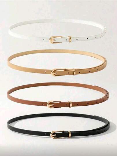 1/4 piezas Juego de cinturones de piel sintética clásicos para mujer - Hebilla cuadrada de unicolor, ajustable para pantalones, vestidos, uso diario, casual, oficina y fiesta, accesorios esenciales para el armario