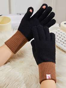1 par de guantes de mujer de invierno acolchados de terciopelo con parches, guantes casuales de punto para pantalla táctil de estilo coreano para hombres, adecuados para actividades diarias, deportes, montar en bicicleta, fiestas, correr, pasear perros, festivales, se pueden regalar en el Día de San Valentín, temporada de regreso a clases - Multicolor - Ver 13