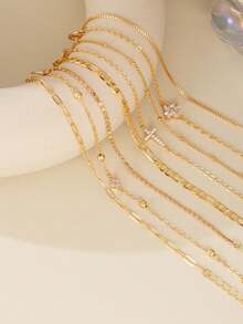 5pcs Elegant Cubic Zirconia Cross & Clover Decor Bracelet Set, Multi-Layer Stackable Bracelets For Women, Daily, Party Jewelry, Best Gift For Holidays (Random Bead Quantity) - 黃金五件套 - 查看 4