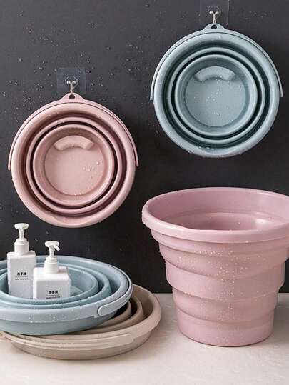 1pc Foldable Bucket With Handle - Durable Plastic Collapsible Bucket, Suitable For Car Washing, Camping, Fishing And Cleaning - Lightweight And Portable, Large Capacity Camping Water Container