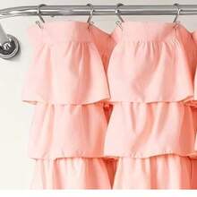 1pc Handmade Pleated Shower Curtain, Solid Peach Color With Ruffle Trim, 72*72inch Bathroom Decor - Multicolor - View 6