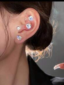 6 قطع/2 قطع أقراط مكعبات زركونيا مطلية بالفضة عيار 925 بتصميم هيب هوب بسيط دائري ومربع للرجال للارتداء اليومي في فصل الشتاء وأعياد الميلاد أقراط للأزواج