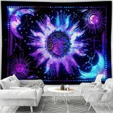 1pc Tarot Sun & Moon Deity Pattern Printed Tapestry, Modern Style Polyester Square Decorative Wall Hanging Suitable For Living Room & Bedroom - Multicolor - View 5