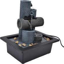 Changor Fuente Agua Interior, 25,5x23x17,5 Fuentes Mesa con Luces LED Cascada Rocas Apiladas para Decoración Oficina en el Hogar Plástico Resina (Enchufe Estadounidense 110V) - #214 - Ver 11