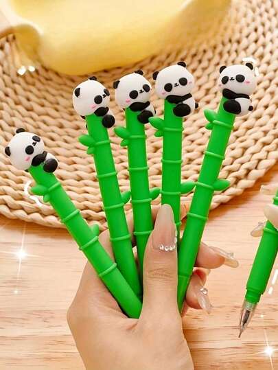 1pc Panda Bamboo Gel Pens, Soft Rubber Bendable Panda Design, Black Ink, High Aesthetic Design, Suitable For Daily Writing And Note-Taking, Ideal For Holiday Gifts