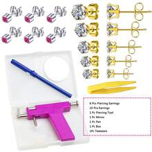 Ear Nose Piercing Kit Tool Stainless Steel Body Ear Navel Machine With 5 Pairs Stud Earrings Jewelry Set - White - View 25