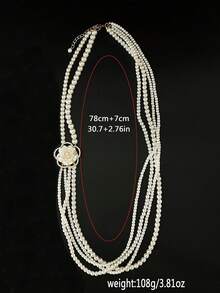 1件多层玻璃珍珠和水钻山茶花长项链，女士时尚毛衣链