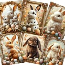 52pcs Vintage Easter Rabbit Postcard Set (12 Cards+40 Sealing Stikers) Bunny Easter Themed With Colorful Egg, Bascket. Patterns Suitble For Holidy Decor Flag, DIY Craft, Album Decor, Greeting Cards - Khaki - View 4
