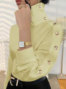 Blusa de unicolor de diseño elegante para mujer - Amarillo - Ver 3