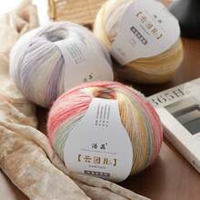 1pc Cotton Gradient Dyed Yarn, Handmade For Knitting Scarf, Hat, Blanket, Soft Single Ply Yarn, Diameter 4.0mm, Weight 200g - Multicolor - View 3