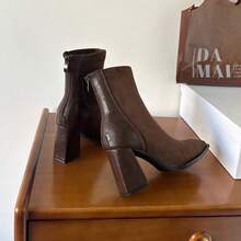 Botas de tobillo con tacón de 8 cm y punta puntiaguda, zapatos elegantes de oficina y formales para mujeres, de estilo elegante para uso diario y trabajo