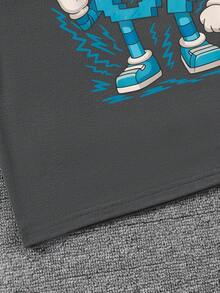 Young Boy Letter & Cartoon Print Short Sleeve T-Shirt And Shorts Casual Set - Dark Grey - View 4
