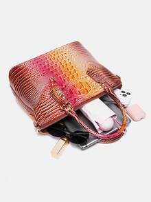 Luxurious Crocodile Pattern Cross-Body Top-Handle Bag - High-End Fashion Handbag For Women's Work And Daily Use - Premium Quality, Stylish Design, Multiple Pockets, Adjustable Strap - Hồng + Nâu - Xem 6