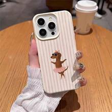 Pink And White Striped Background Ballet Dachshund Pattern Case For  17 Pro Max,  16 Pro Max/14/15 Plus/15/13 Pro/12/11, High-End TPU, Shockproof, Fashionable Protective Case, High Aesthetic Valentine's Day UYD0 - màu1 - Xem 6