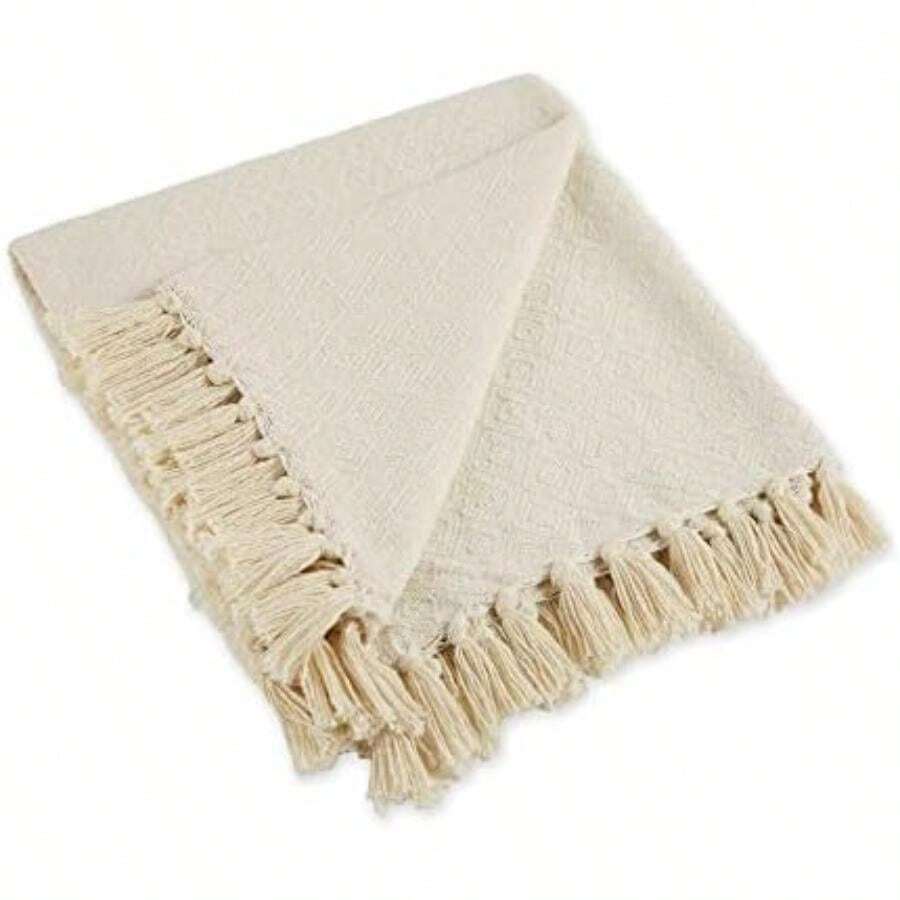 DII - Manta rústica de algodón con flecos para silla, sofá, pícnic, acampada, playa y uso diario, 50 x 60 pulgadas,(50x60" Natural) - Multicolor - Ver 1