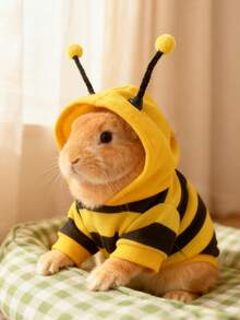 1件条纹蜜蜂图案卫衣，秋冬季保暖卫衣，适合小型宠物兔，可爱蜜蜂图案，兔子宠物配件，兔子宠物用品，兔子，兔子宠物配件，兔子宠物用品