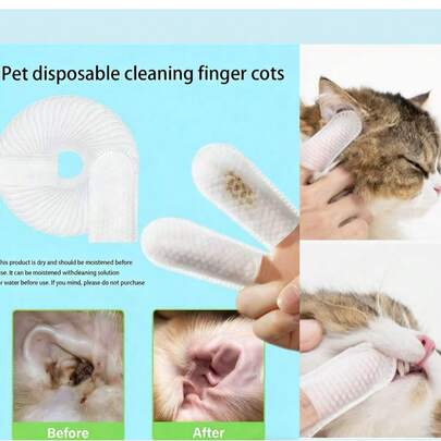 50pcs Pet Ear Cleaning Finger Sleeves, Suitable For Cats, Dogs And Other Pets, Portable And Easy To Clean, Keeps Pets Clean