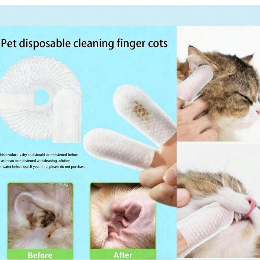 50pcs Pet Ear Cleaning Finger Sleeves, Suitable For Cats, Dogs And Other Pets, Portable And Easy To Clean, Keeps Pets Clean