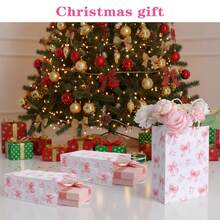 6/12个装蝴蝶结纸质礼品袋，8.3 x 5.9 x 3.1英寸，粉色蝴蝶结印花白色纸袋，带提手，派对糖果袋，适用于蝴蝶主题派对、婚礼、生日、新娘送礼会、婴儿派对等场合。 - 粉色 - 查看 6