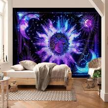 1pc Tarot Sun & Moon Deity Pattern Printed Tapestry, Modern Style Polyester Square Decorative Wall Hanging Suitable For Living Room & Bedroom - Multicolor - View 2