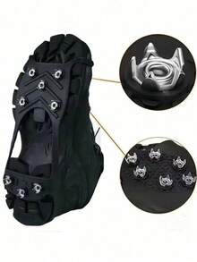 1 Pair Of Outdoor Anti-Slip Shoe Covers With Ice Cleats, 8-Tooth Stainless Steel Snow Traction Spikes, Winter Anti-Slip Tool (One Size) 1 Piece Of Outdoor Anti-Slip Snow Shoe Spikes, 8-Tooth Stainless Steel Ice And Snow Grips, Winter Anti-Slip Traction Plate, Anti-Slip Tool, Anti-Slip Shoe Covers, Suitable For Ice And Snow Mountaineering. - Black - View 2