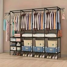 Portable Wardrobe Rack, Clothes Hanger, Shoe Rack, Multipurpose Organizer, 4-Compartment Cabinet - 黑色 - 查看 10