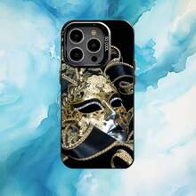 Funda de Teléfono de Mascarada Veneciana para 17, 16, 15, 14, 13, 12, 11 Plus, Pro Max, Color Negro con Interior Plateado - z7 - Ver 10