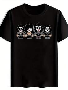 Camiseta gráfica vintage de banda de rock para hombres - Camiseta negra de manga corta con cuello redondo con KISS.. Guns N' Roses; Diseño de - Top Casual de Verano de Poliéster Transpirable para Conciertos. Festivales; Regalos. Camisetas de banda de rock. Ropa para fanáticos de laúsica. Ropa de festival. Calidad de impresión duradera. Camisa lavable aáquina - Negro - Ver 1