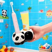 1pc Cute Panda Shaped Ceramic Toothbrush & Toothpaste Holder, Bathroom Vanity Organizer Stand For Home, Toilet - Multicolor - View 5