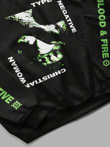 Unisex Crew Neck Sweatshirt Type O Negative Rock Print Printed Sleeves Casual Black Soft Cotton - 黑色 - 查看 3
