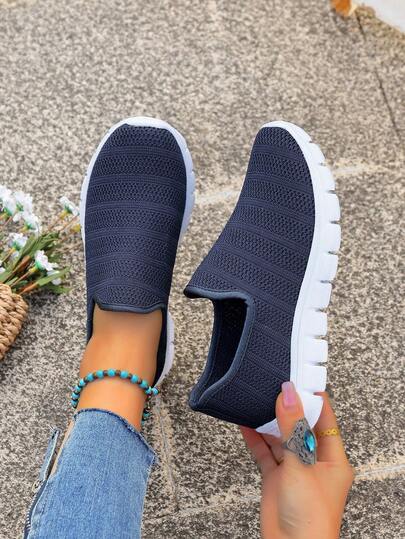女士时尚系带软底休闲运动鞋，百搭校园风，适合年轻女性日常穿着、运动休闲，针织系带，家居