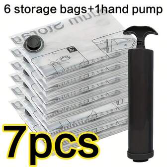 7pcs Space-Saving Vacuum Storage Bags With Hand Pump - Airtight Compression Sealed Bags For Clothes, Bedding, Pillows, Quilts, Blankets - Durable Rectangular Material, No Electricity Needed, Multi-Purpose Organizer For Home Storage, Clothes Organizer Storage
