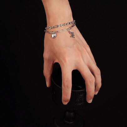 1pc Street Style Gangsta Chic Letter Chain Bracelet, High-End Jewelry For Men & Couples, Layering Accessory