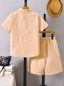 Vihyde 青少年男孩3D凸出短袖襯衫和短褲休閒度假套裝 - 駝色 - 查看 3