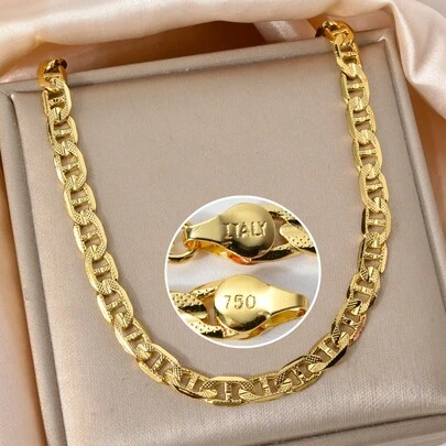 1pc 18K Copper Plated Oval Textured Necklace, Versatile Chain, Elegant Style, Suitable For Men And Women, Suitable For Daily Wear, Parties, And Banquets, Perfect Gift
