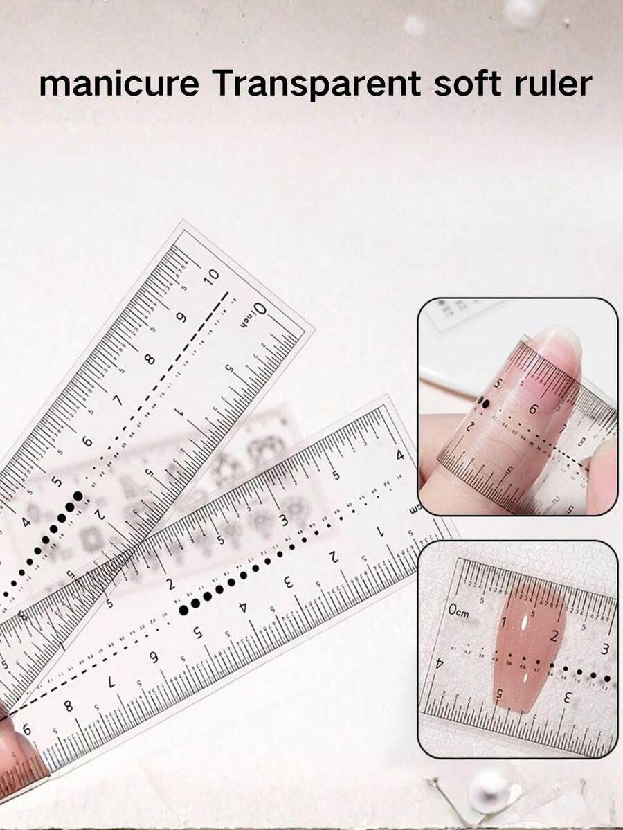 1/5pcs Transparent Flexible Nail Ruler, Wearable Nail Measurement Card With Rhinestone Size Comparison Scale, Precise Measurement Tool For Nail Salon, Popular Nail Art Accessory, Portable - Multicolor - View 1