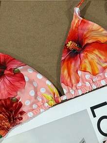Women's Fashion Floral Print Halter Bikini Set Set - Multicolor - View 4